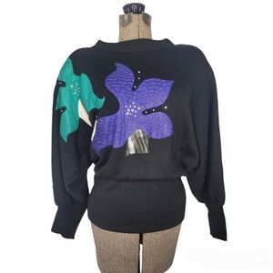Vintage 1980's sweater with leather flowers